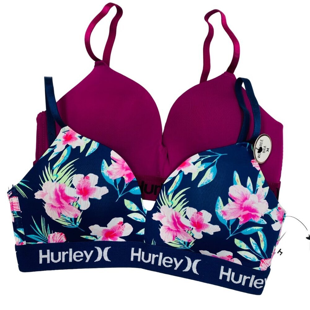 HURLEY 2 PACK WIRE FREE BRA PRINT‎ /SOLID NWT